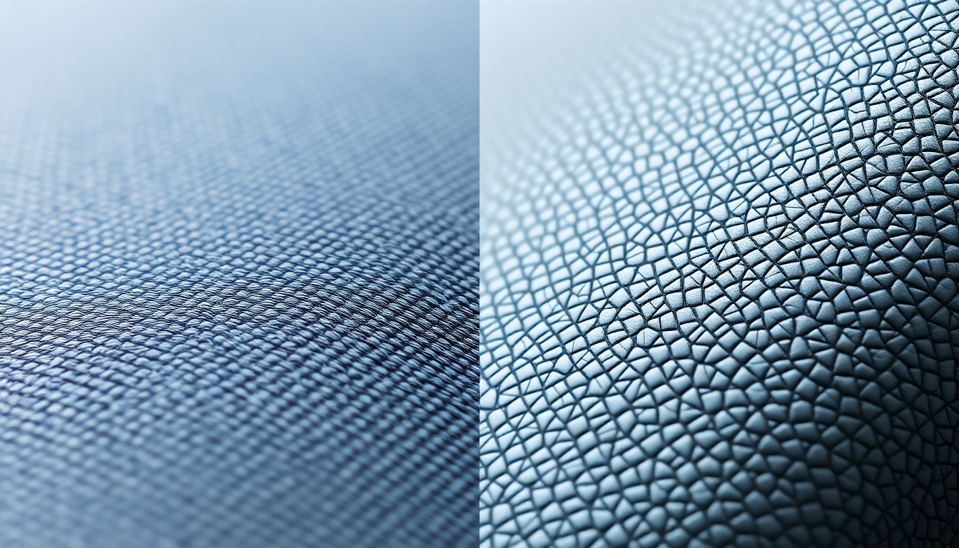 Close-up comparison of product photo detail before and after AI upscaling showing dramatically improved texture clarity