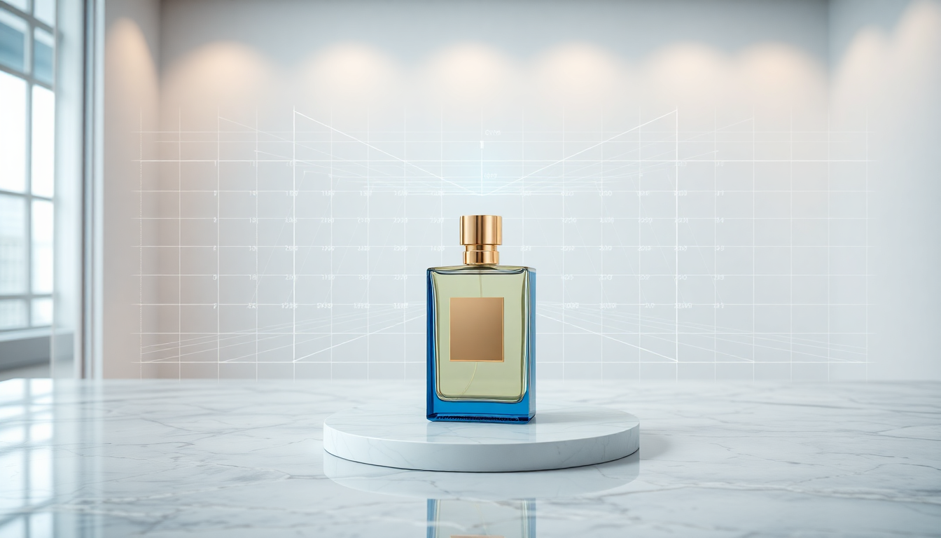 AI product photography setup with studio lighting and holographic AI visualization